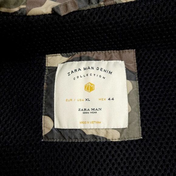 ZARA MAN Cargo Pocket Mesh Windbreaker Hoodie Jacket in Green Camo Mens XL - Picture 9 of 9